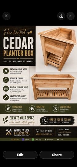 Handcrafted Cedar Planter Box with Storage Shelf