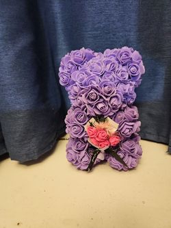 Purple Rose Bear with Bouquet