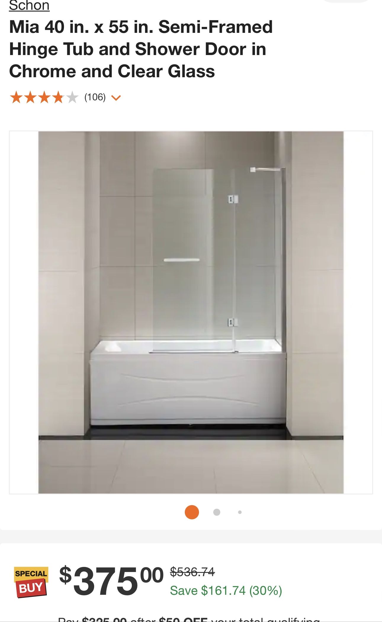 Mia 40 in. x 55 in. Semi-Framed Hinge Tub and Shower Door in Chrome and Clear Glass Mia 40 in. x 55 in. Semi-Framed Hinge Tub and Shower Door in Chrome and Clear Glass