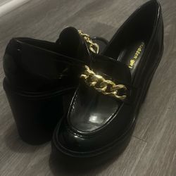 Black Madden Girl Patten Leather Platform Heels