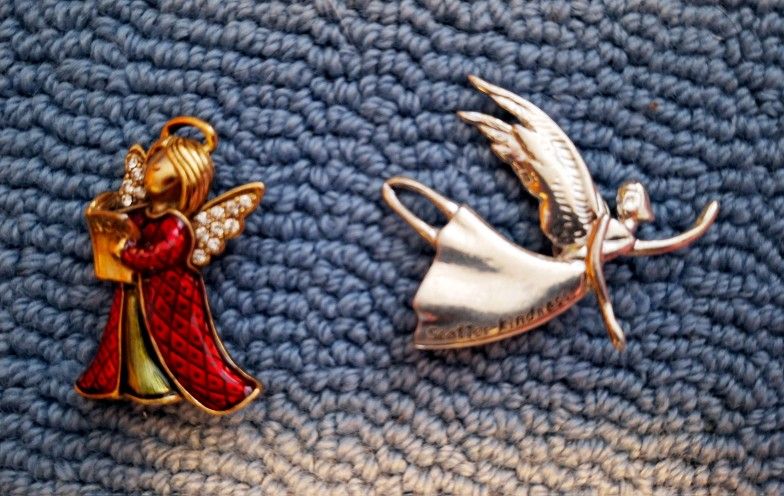 Set Of Angel Pins Gold/Red & Silver Pins