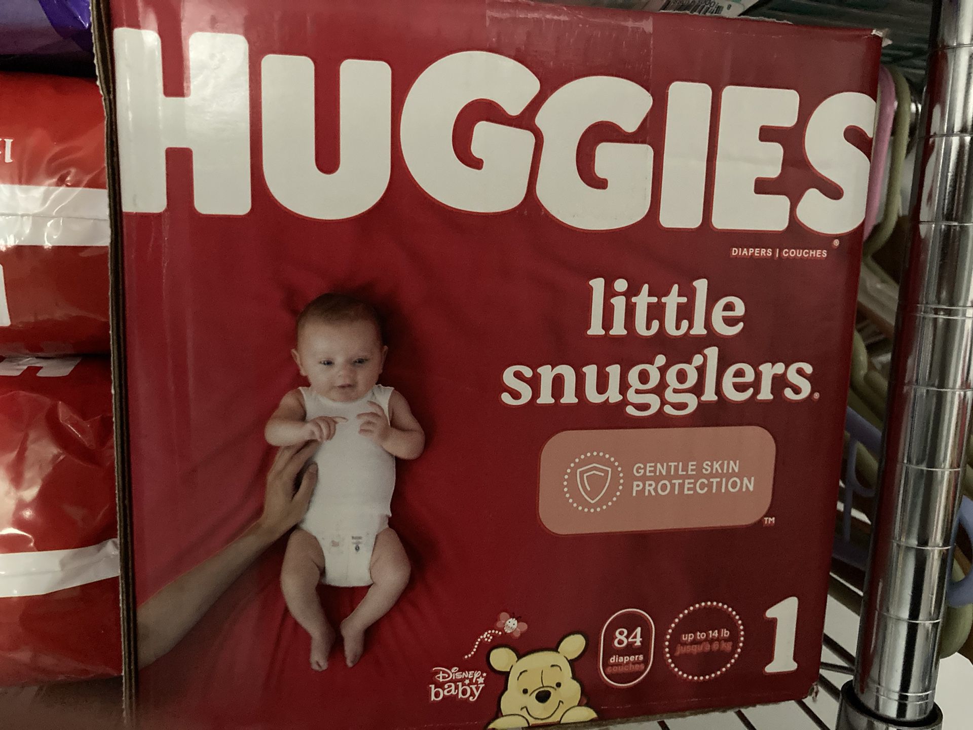 Box of Huggies diapers 