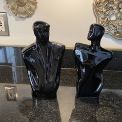 Vintage Modern Man and Woman 1980s Statues Black Porcelain Silhouette 10”