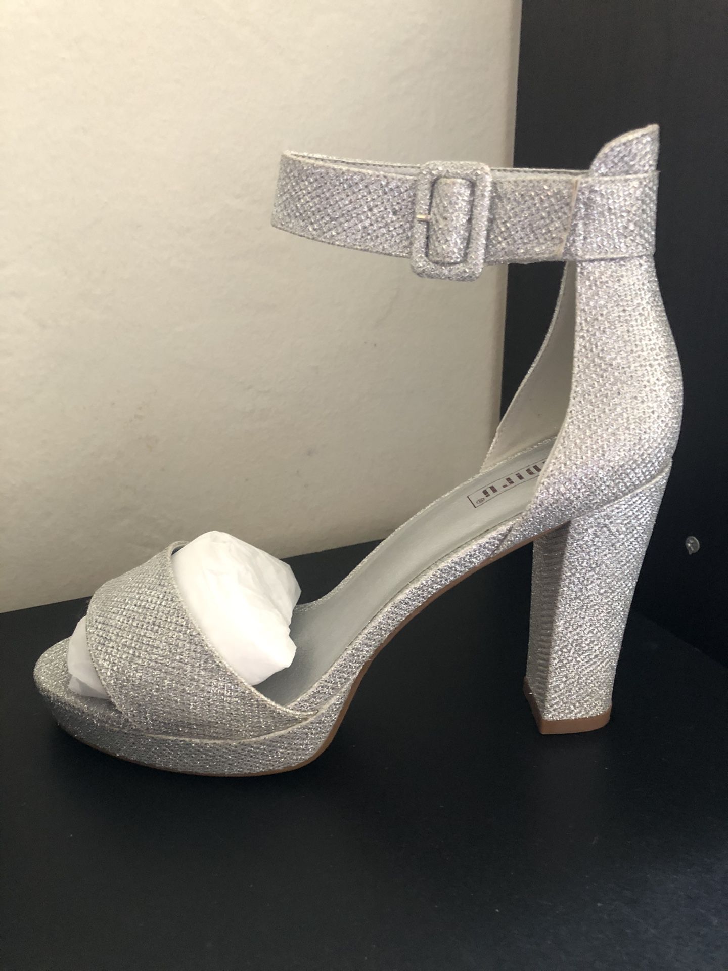 Silver glitter heels