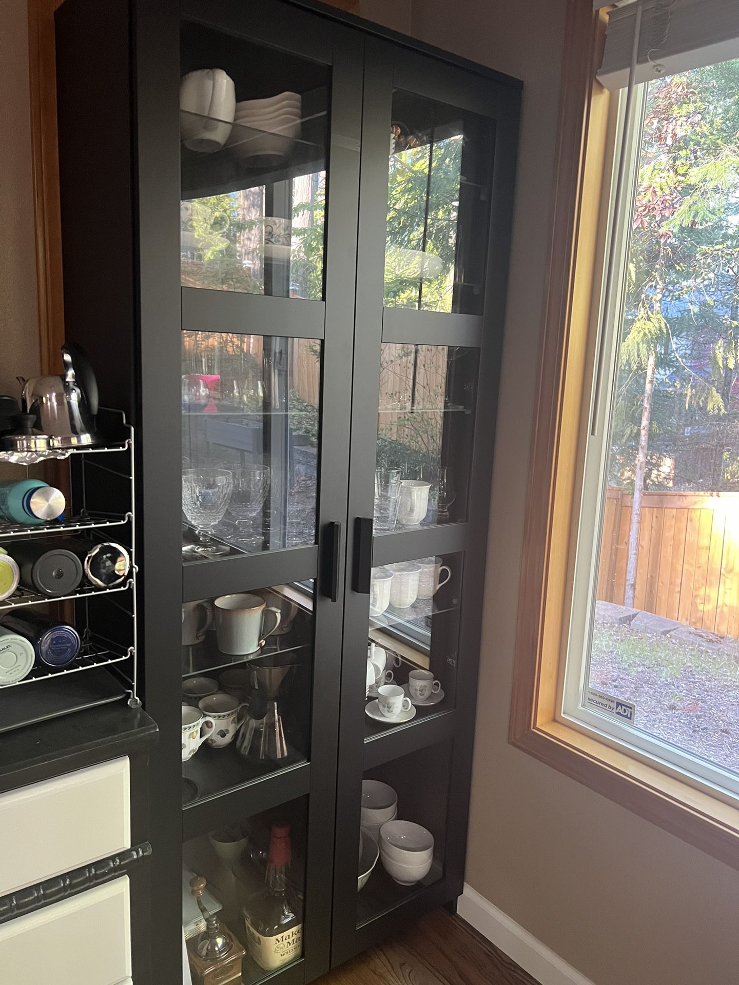 Glass-door cabinet, black, 31 1/2x74 3/4 "