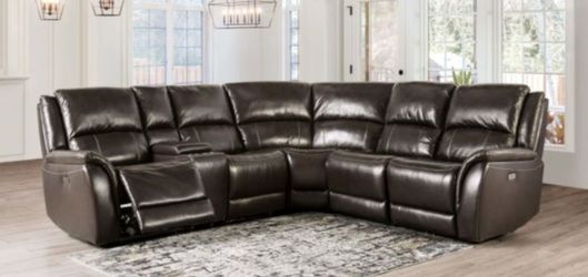 Brand New Espresso Top Grain Leather Power Reclining Sectional Sofa