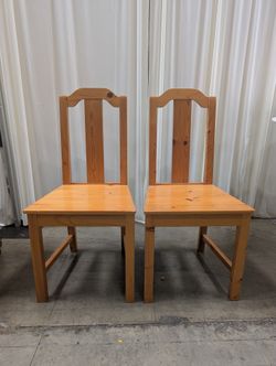 Pair of Rustic Light Wood High Back Dining Chairs