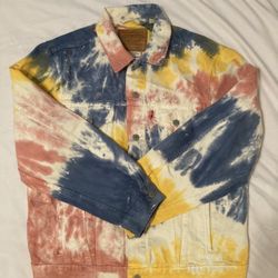 Levis Multicolor Tie Dye Premium Vintage Fit Denim Pockets Trucker Jacket Large