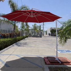 New In Box 10 Feet Offset Cantilever Outdoor Patio Umbrella With Cross Stand Beige Red Or Navy Blue Counter Weight Is Not Included 