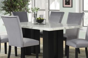 FAUX MARBLE DINING TABLE - 6 Chairs 