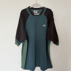 VTG 90s Adidas 3 Stripes Green Black Short Sleeve Jersey Sz XXL