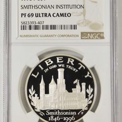 1996-P Commemorative "Smithsonian" Silver Dollar. " PROOF 69 UC"