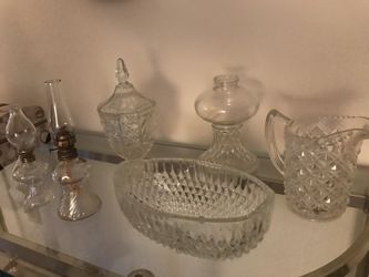 Cut glass and mini hurricane lamps