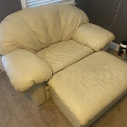 Tan/Beige Leather Love Seat/Chair