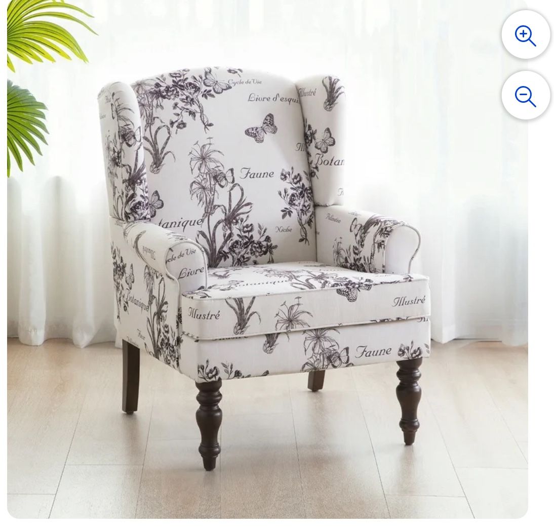 Wingback Accent Chair, Upholstered Mid Century Modern Armchair with Solid Wood Legs, Fabric Linen Leisure Single Sofa Chair for Living Room, Bedroom,