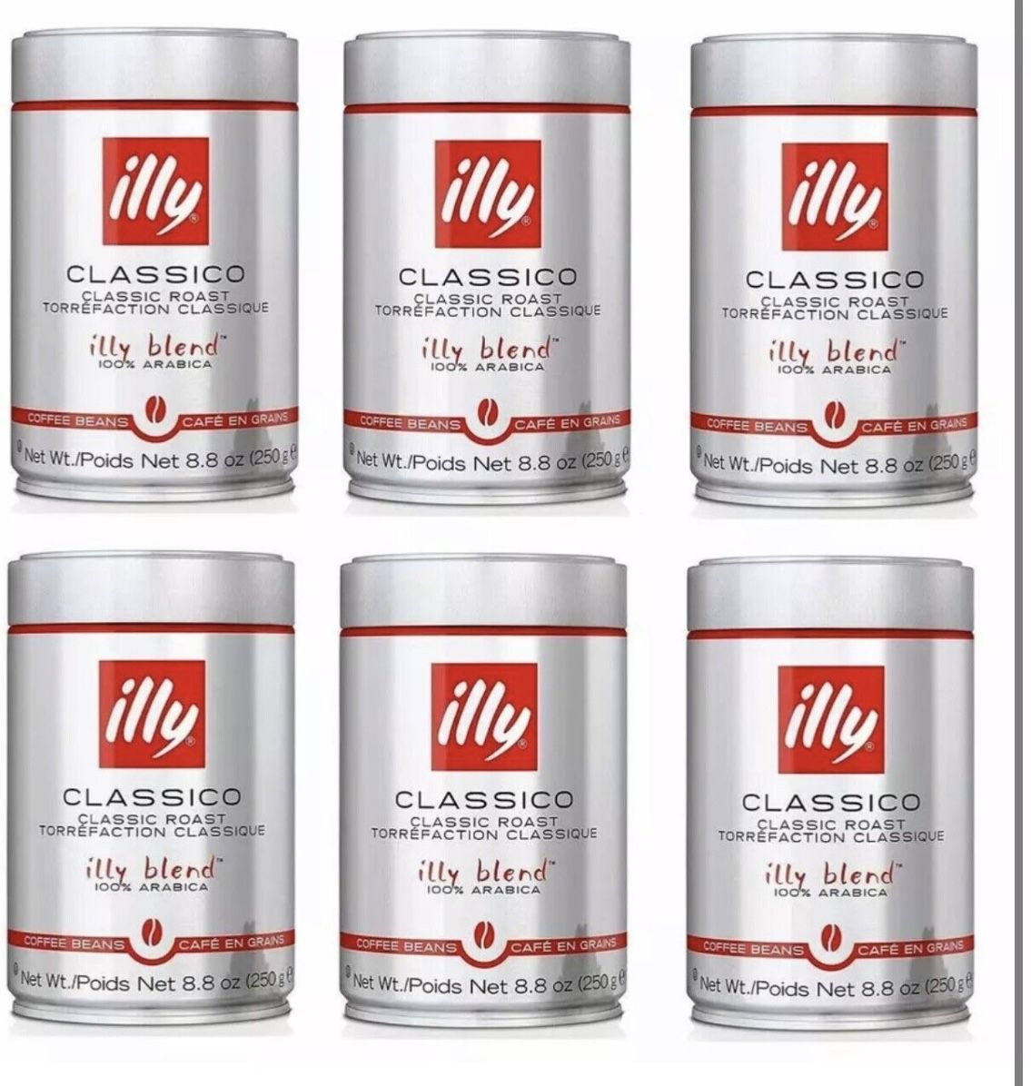 illy Classico Classic Roast Coffee Beans– 8.8 Ounce, 6 Pack Sealed Box