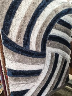 Shaggy Area Rug Navy Blue Gray White