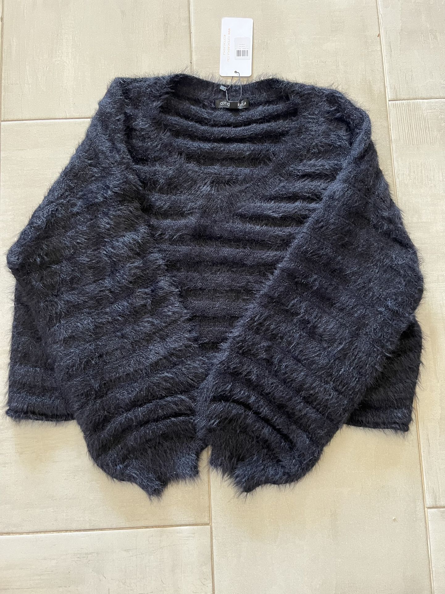 Black women's fuzzy sweater by Cotton Candy LA V-neck new with tags size S/M