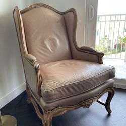 VTG Nude Leather Wingback Chair
