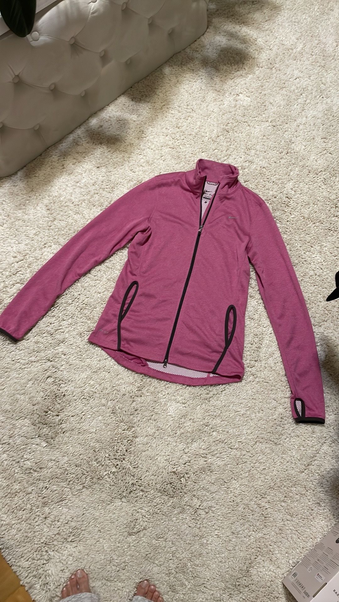 New Nike zip up small women’s pink purple dri fit jacket athletic took off tags thinking in was gonna wear it but didn’t