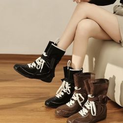 Western Cowboy Boots Women's 2025 New Autumn Martin Boots Boxing Boots Vintage Boots