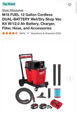 Milwaukee M18 FUEL 12 Gallon Wet/Dry Vacuum Kit - Dual HD12.0 FORGE Batteries & Charger(Brand New)