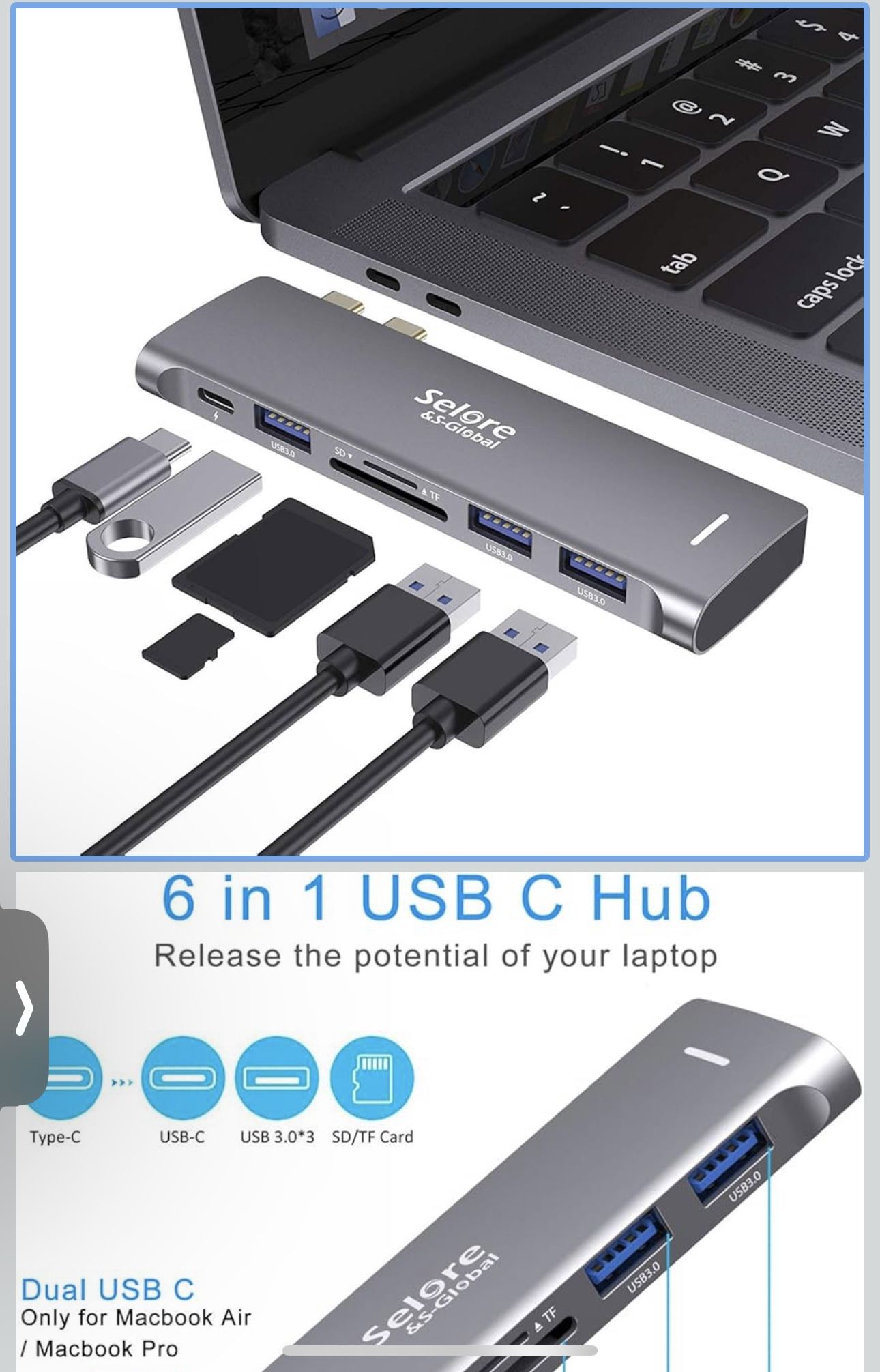 Selore&S-Global USB C 6 in 1 USB C Adapter for MacBook Pro/MacBook Air 2020 2019 2018 13" 15" 16"