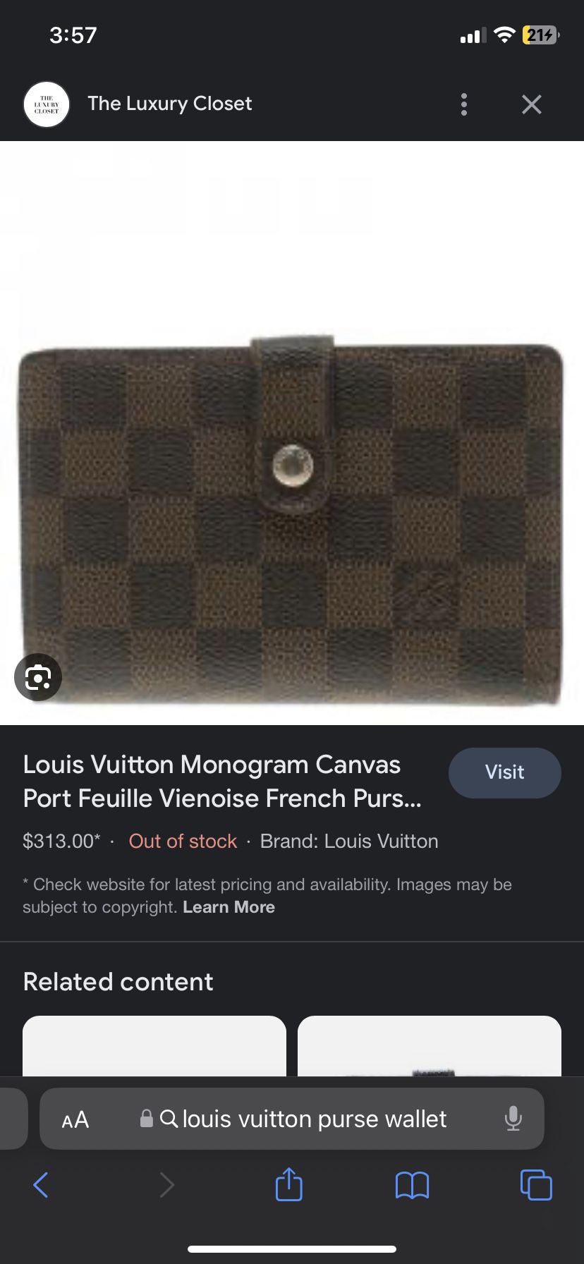 Authentic Louis Vuitton Damier Ebene Kisslock Wallet for Sale in Forest  Hills, TN - OfferUp