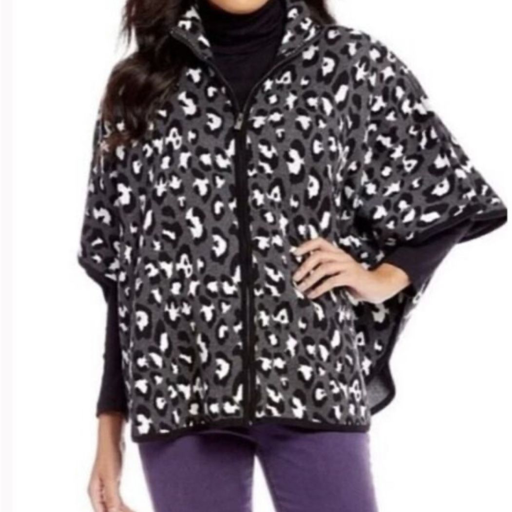 Gray Leopard Cape Poncho Sweater