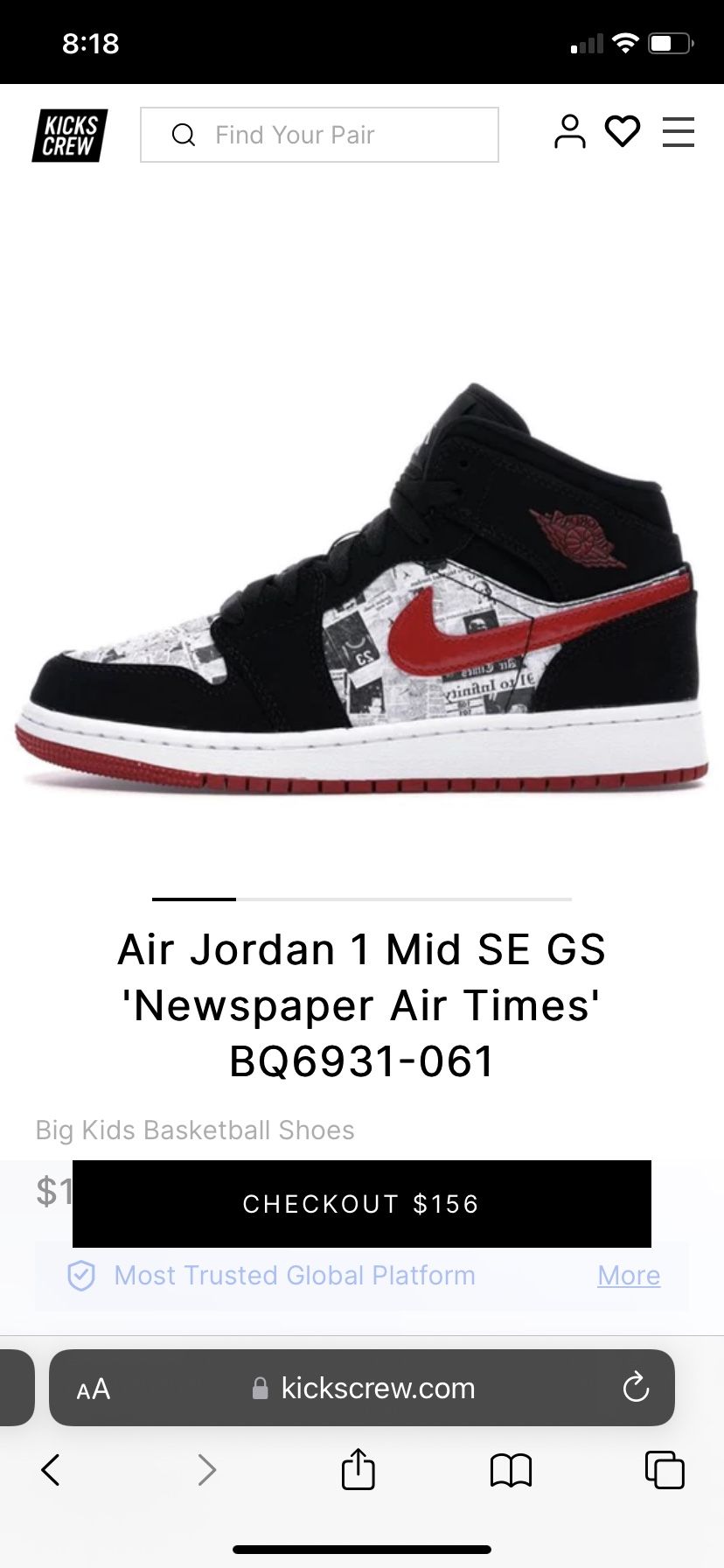 🔥 🔥 Kids JORDAN 1 MID Newspaper Air Times 🔥 🔥 ***VERY RARE***