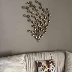 Metal Wall Art. Leaves. Brass Tone. 37” X 26”