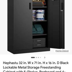 Black metal shelf storage unit.