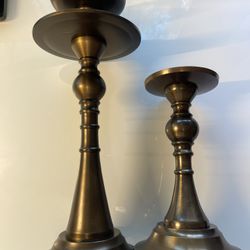 Pottery Barn Set Of 2 Metal Pillars Candle Holders 14.5 Inch NWT Home Decor