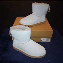 NWB UGG Mini Bailey Bow Retro Spots Boots Grey suede size 7