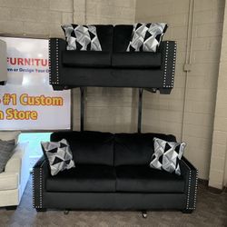 New Black Soft Velvet Sofa Set