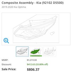 Kia Optima 2019-2020 Headlight RH