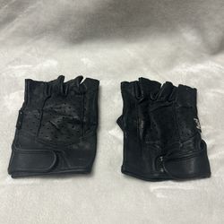 FUEL black Adult Black Fingerless Leather Motorcycle Gloves medium Large