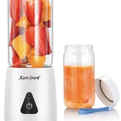 Portable Blender-KamSpark Smoothie Blender USB Rechargeable Battery Operated 2000mAh, Mini Blender (12oz), 6 Blades, Glass Cup BPA Free Food Grade, De