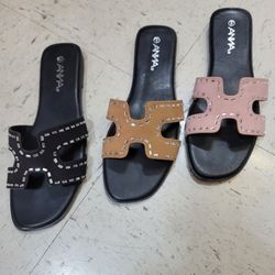 Women’s  Rhinestone Beaded Sandals Flat  Slides  Size 5, 6, 7, 8, 9 NEW  