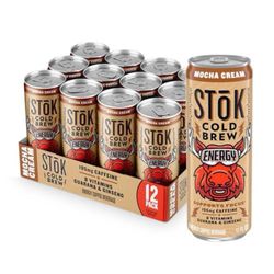 SToK Cold Brew Energy Mocha Cream, Energy Coffee Beverage with 195mg Caffeine to Help Support Focus, Canned Coffee with B-Vitamins, Guarana and Ginsen