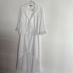 Danny & Nicole long white short sleeve dress with  matching jacket, size 10