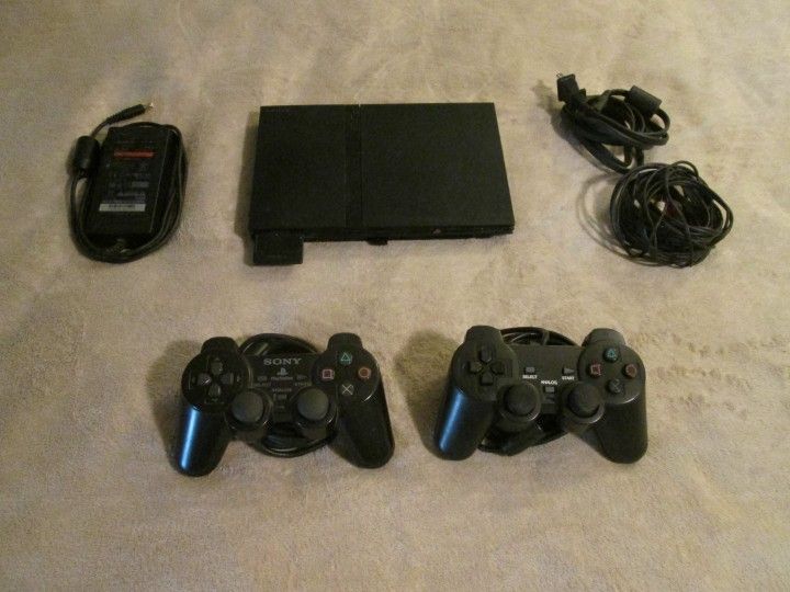 Playstation 2 Ps2 Slim 256gb Drive With Controllers And 80+ Games