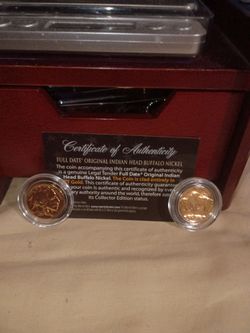 2 1936 P Original Indian Head Buffalo Nickles Gold plated COA