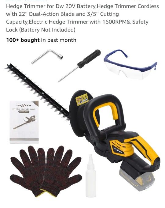 Hedge Trimmer for Dw 20V Battery,Hedge Trimmer Cordless with 22'' Dual-Action Blade and 3/5'' Cutting Capacity,Electric Hedge Trimmer with 1600RPM