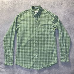 J Crew Vintage Size Small Shirt Long Sleeve Tattersall Plaid Green Classic Fit