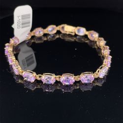10KT Yellow Gold 7” Amethyst Bracelet 10.60g I-1020