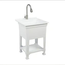 Glacier Bay
24 in. W x 24 in. D x 35 in. H Freestanding Laundry/Utility Sink in White with Stainless Steel Pull-Out Faucet