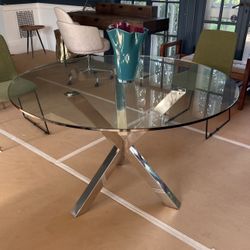 Round Glass Dining Table with 4 Chairs