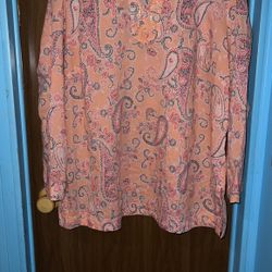 Long Sleeve Salmon Color Paisley Print Tunic Size 2X