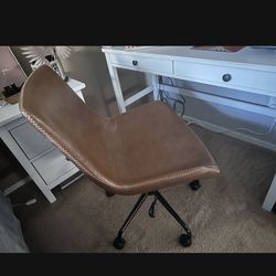 Brown Faux Leather Office Desk Chair With Stitching